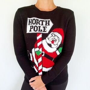 Ransom Christmas Santa North Pole black graphic knit sweater size large